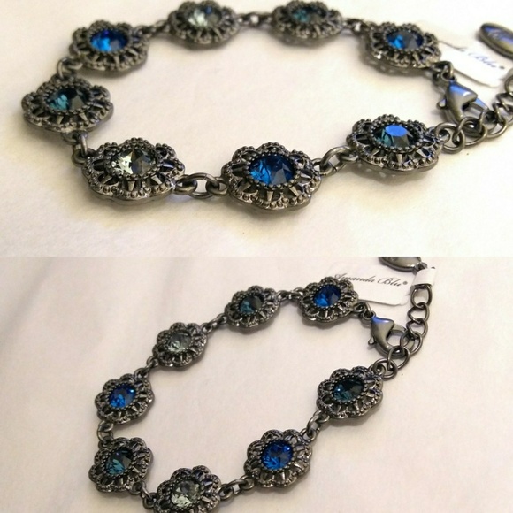 Blue Crystal & Hematite Statement Necklace Earrings Set - Picture 6 of 12